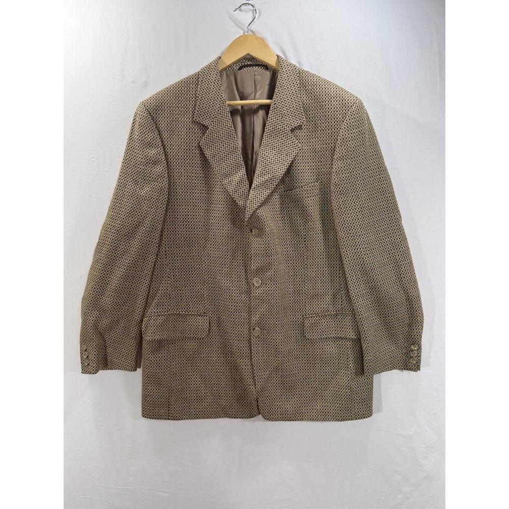 Vintage DESCH Sport Coat Blazer Mens Brown Geometric Pattern 3 Button Jacket